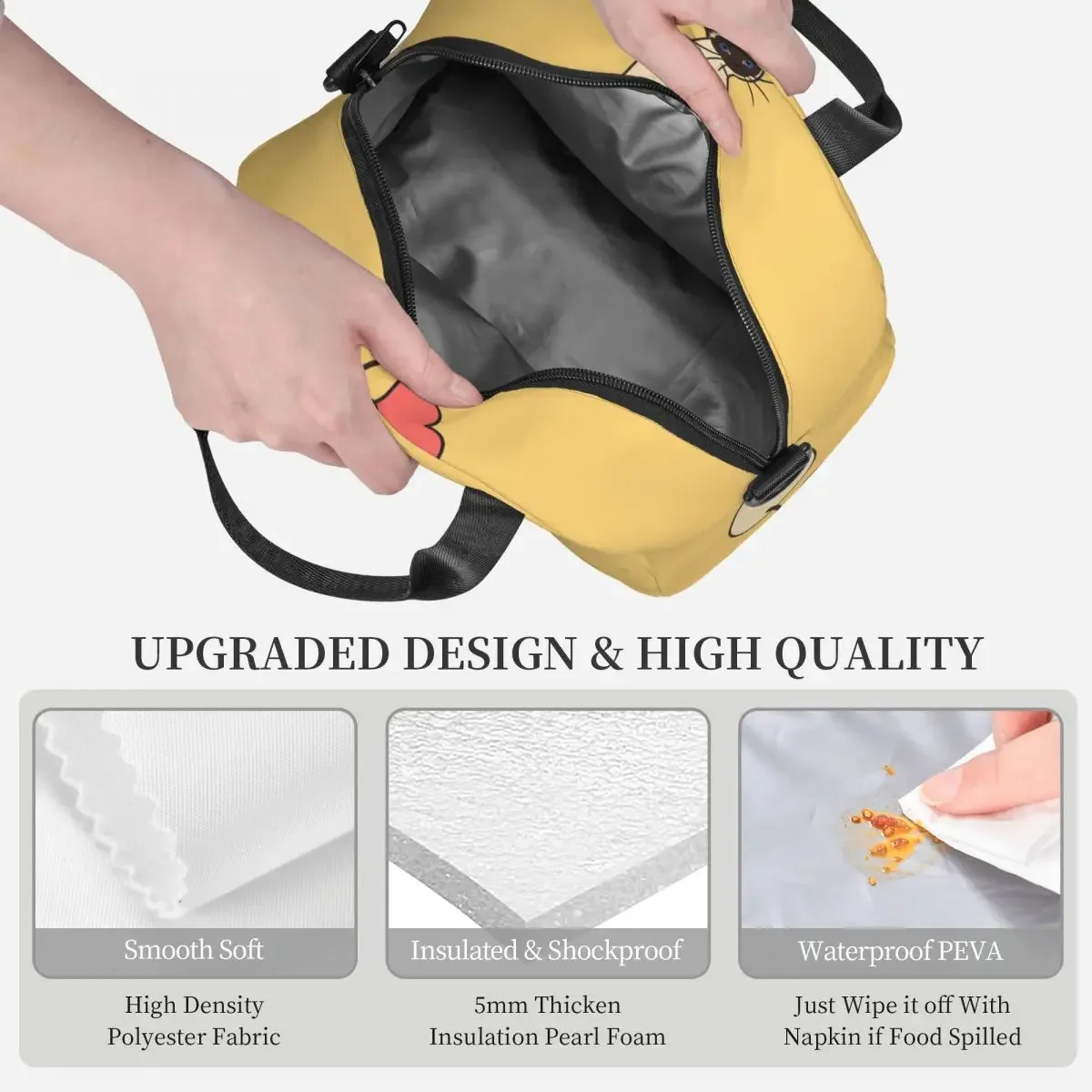 ラブシャムキャットイエロー断熱ランチバッグ学校ピクニック用収 - Food Storage Yellow のレビューと価格