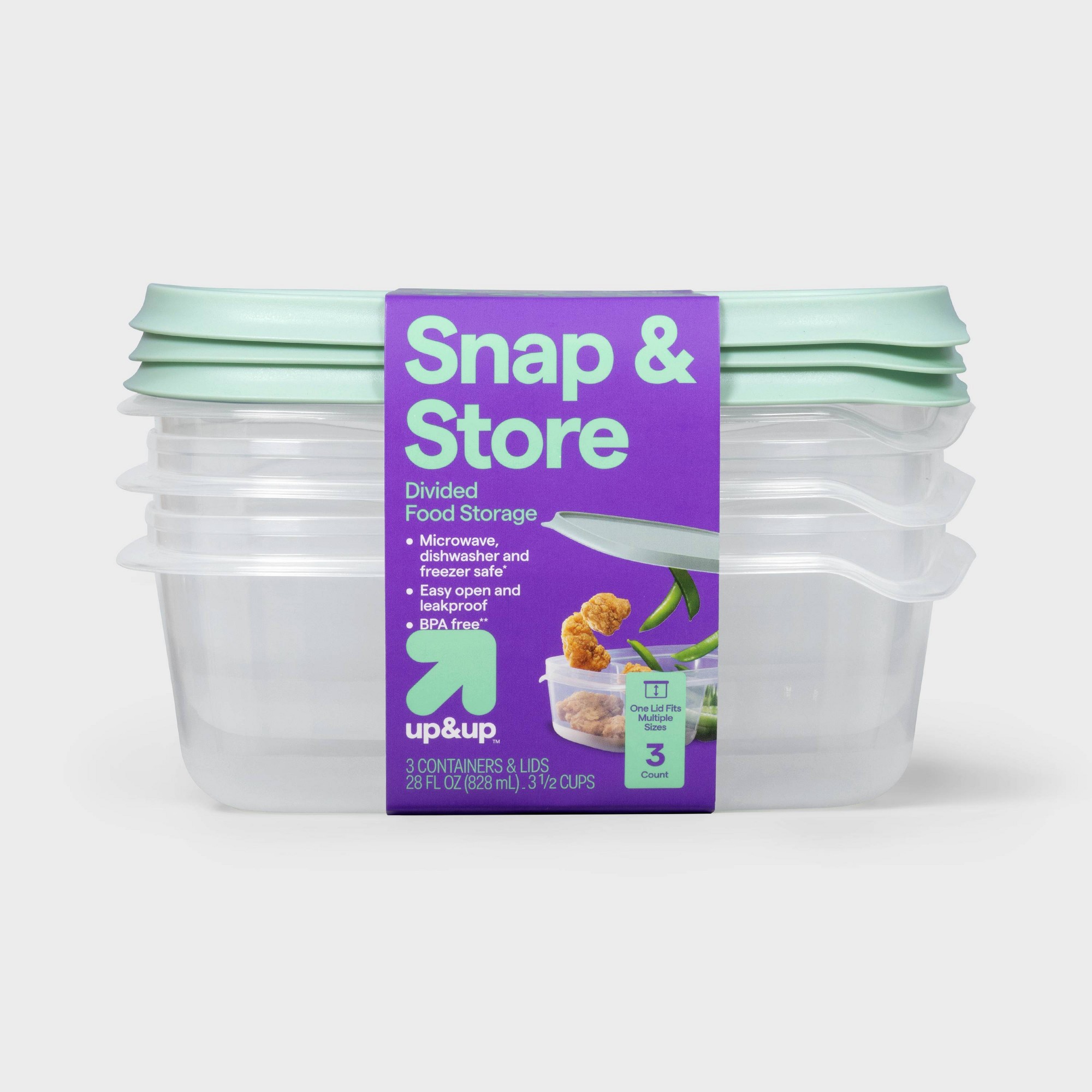 3個入り透明プラスチック製分割長方形食品保存容器、スナップ蓋 - Food Storage Dividers のレビューと価格