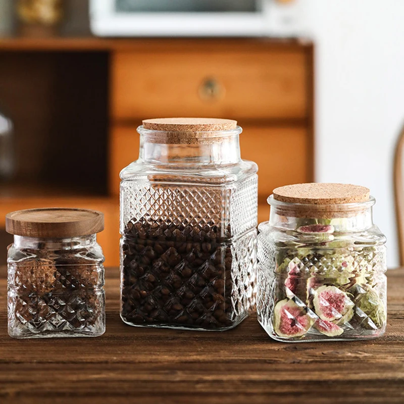 木製のふたが付いている大容量のガラス密封された瓶、コーヒー豆 - Food Storage Glass Containers Large のレビューと価格