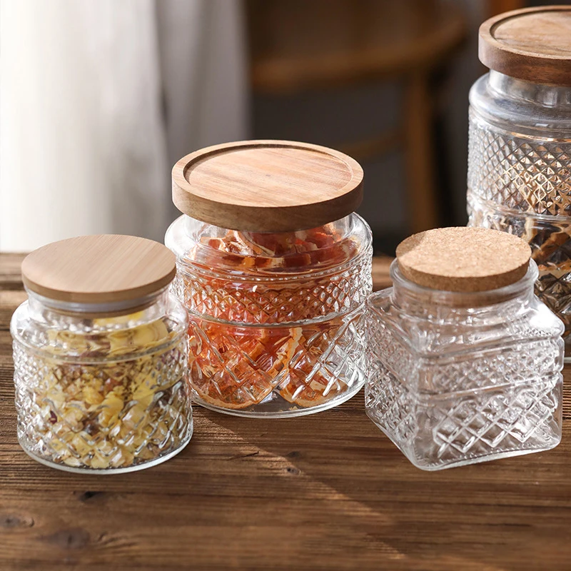 木製のふたが付いている大容量のガラス密封された瓶、コーヒー豆 - Food Storage Glass Containers Large のレビューと価格