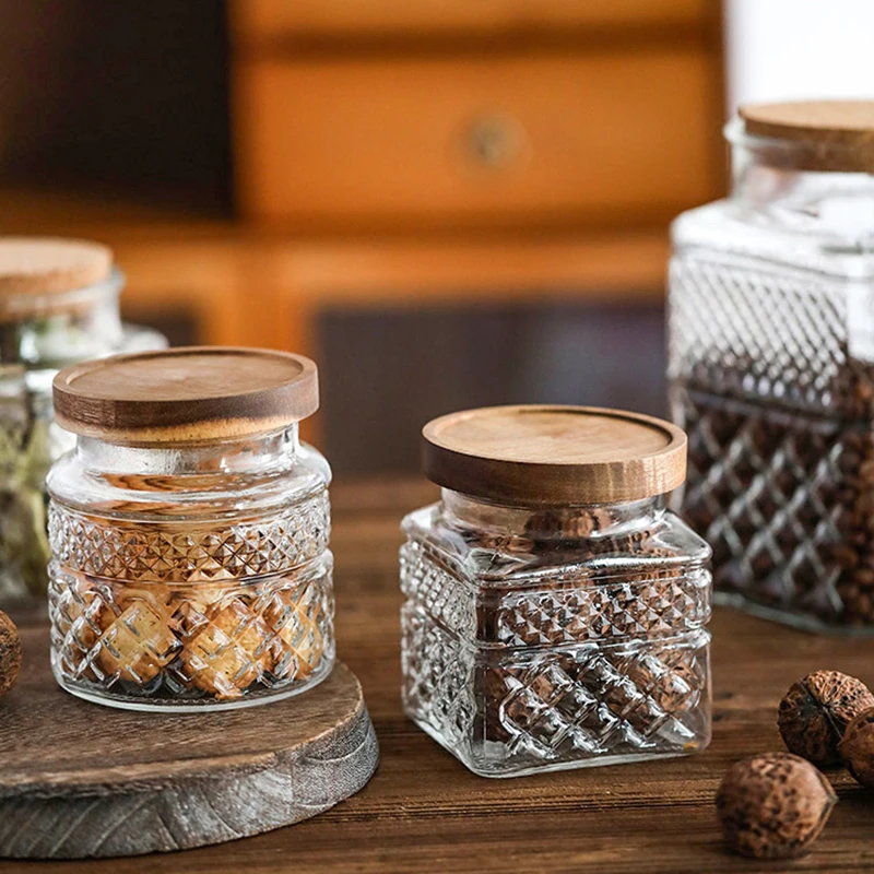 木製のふたが付いている大容量のガラス密封された瓶、コーヒー豆 - Food Storage Glass Containers Large のレビューと価格