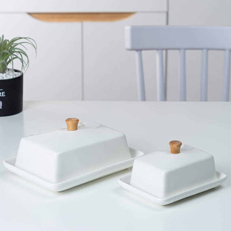 陶器製の竹と木の蓋付きバターディッシュ、クロスボーダー長方形 - Bread Box Bamboo のレビューと価格