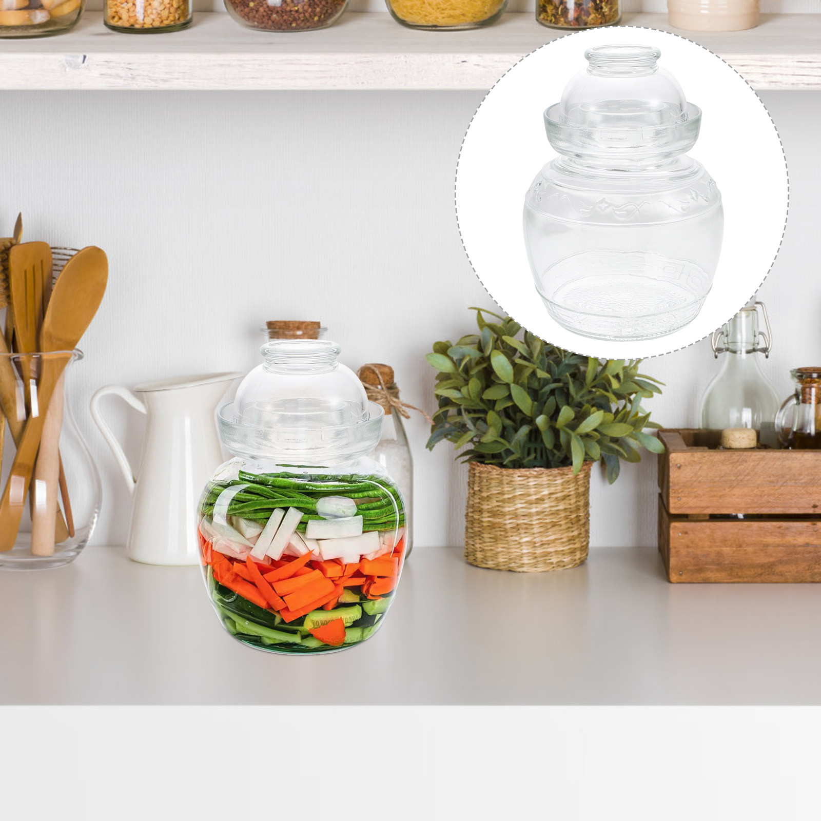高級食品グレードガラスピクルスジャー、気密シール付き、防塵・ - Food Storage Glass Containers Large のレビューと価格
