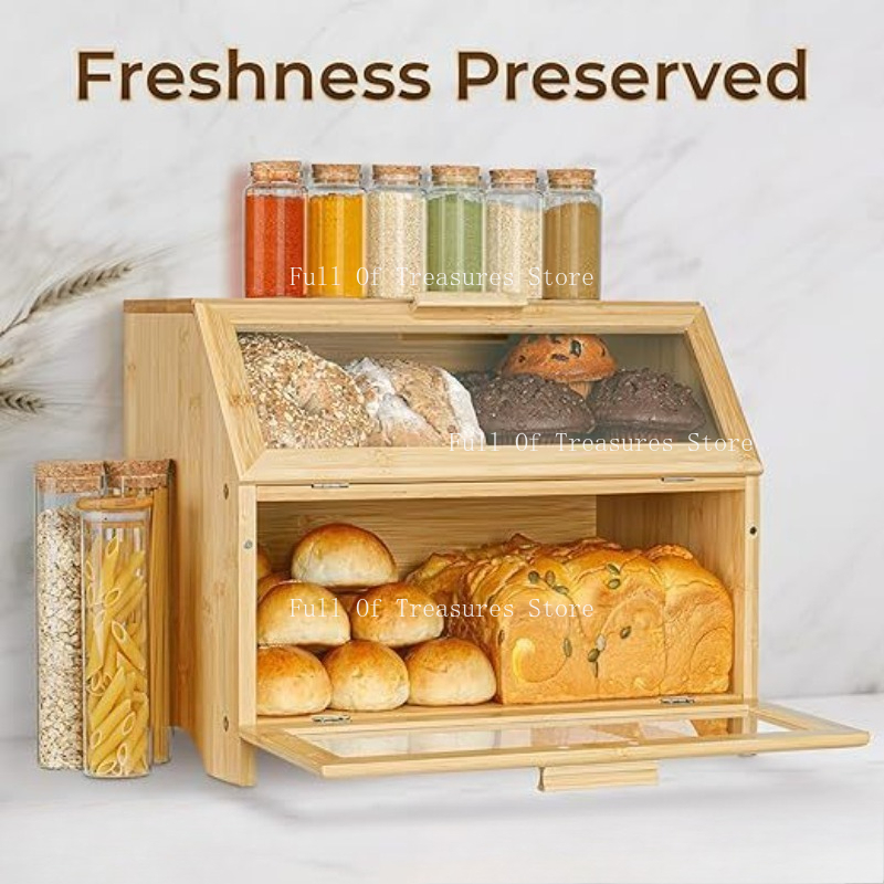 竹製パンケース 家庭用キッチンでの食品やケーキの保管に最適 - Bread Box Bamboo のレビューと価格
