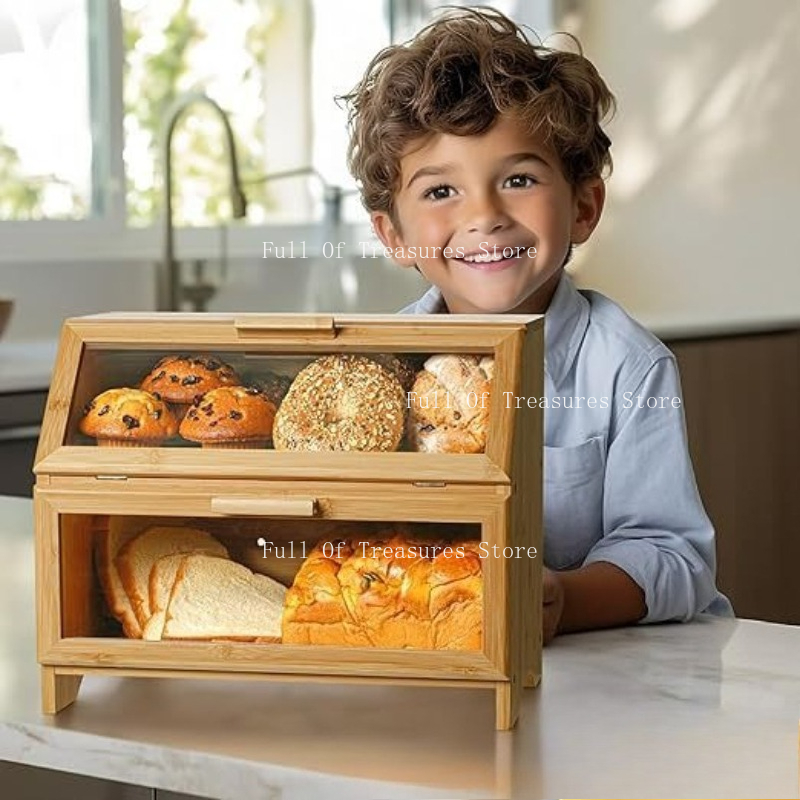竹製パンケース 家庭用キッチンでの食品やケーキの保管に最適 - Bread Box Bamboo のレビューと価格