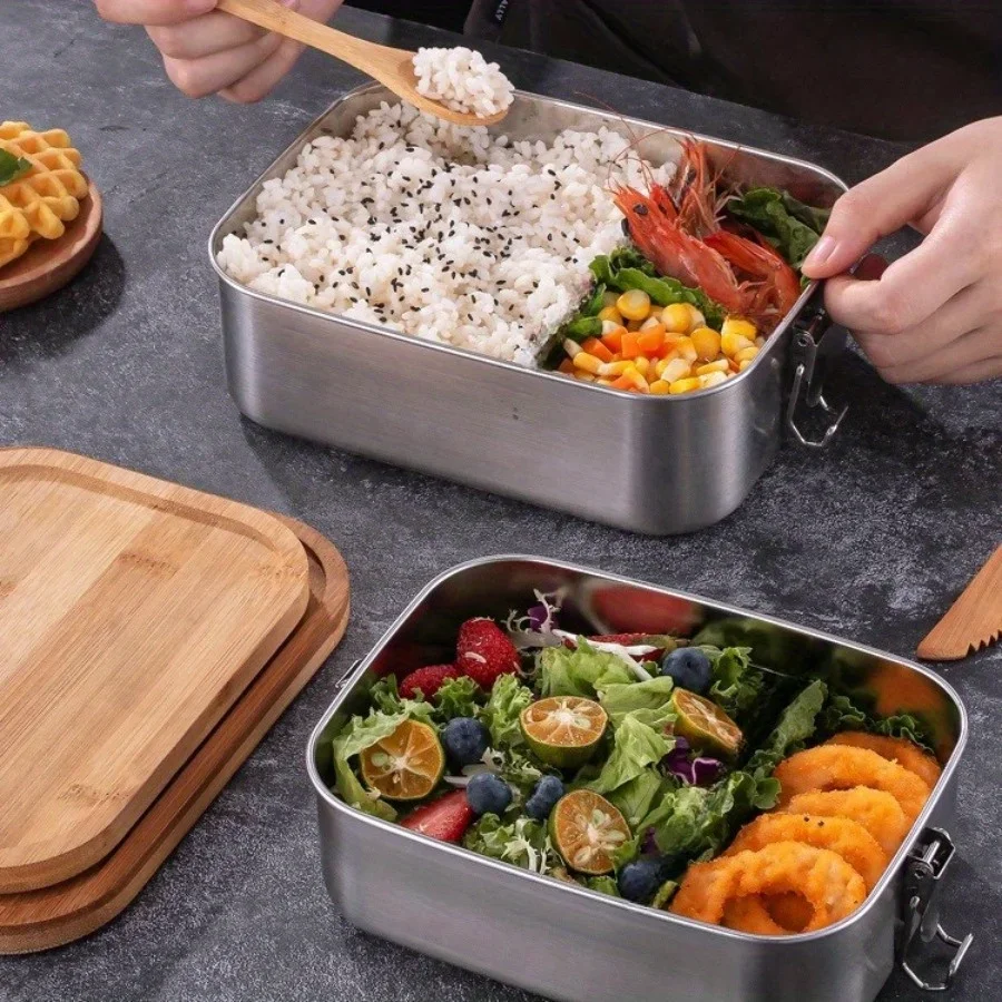 新しい304ステンレス製竹製蓋付きランチボックス、和風蓋付き - Food Storage Square Containers のレビューと価格