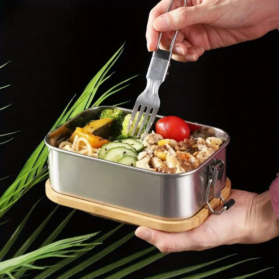 新しい304ステンレス製竹製蓋付きランチボックス、和風蓋付き - Food Storage Square Containers のレビューと価格