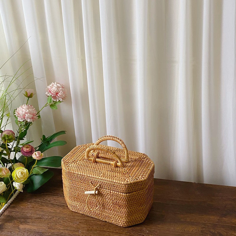 キッチン手織り籐収納ボックスハンドル付き籐飾りボックス茶食品 - Bread Box Bamboo のレビューと価格