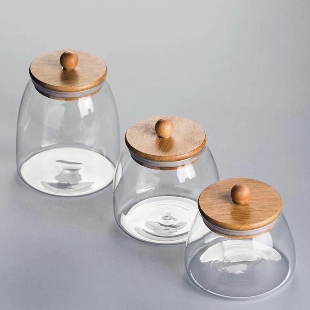 透明な気密ガラス容器 大容量 木製蓋付き 茶葉保存瓶 防湿ガ - Food Storage Glass Containers Large のレビューと価格