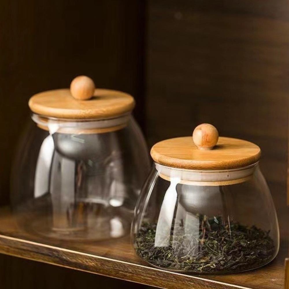 透明な気密ガラス容器 大容量 木製蓋付き 茶葉保存瓶 防湿ガ - Food Storage Glass Containers Large のレビューと価格