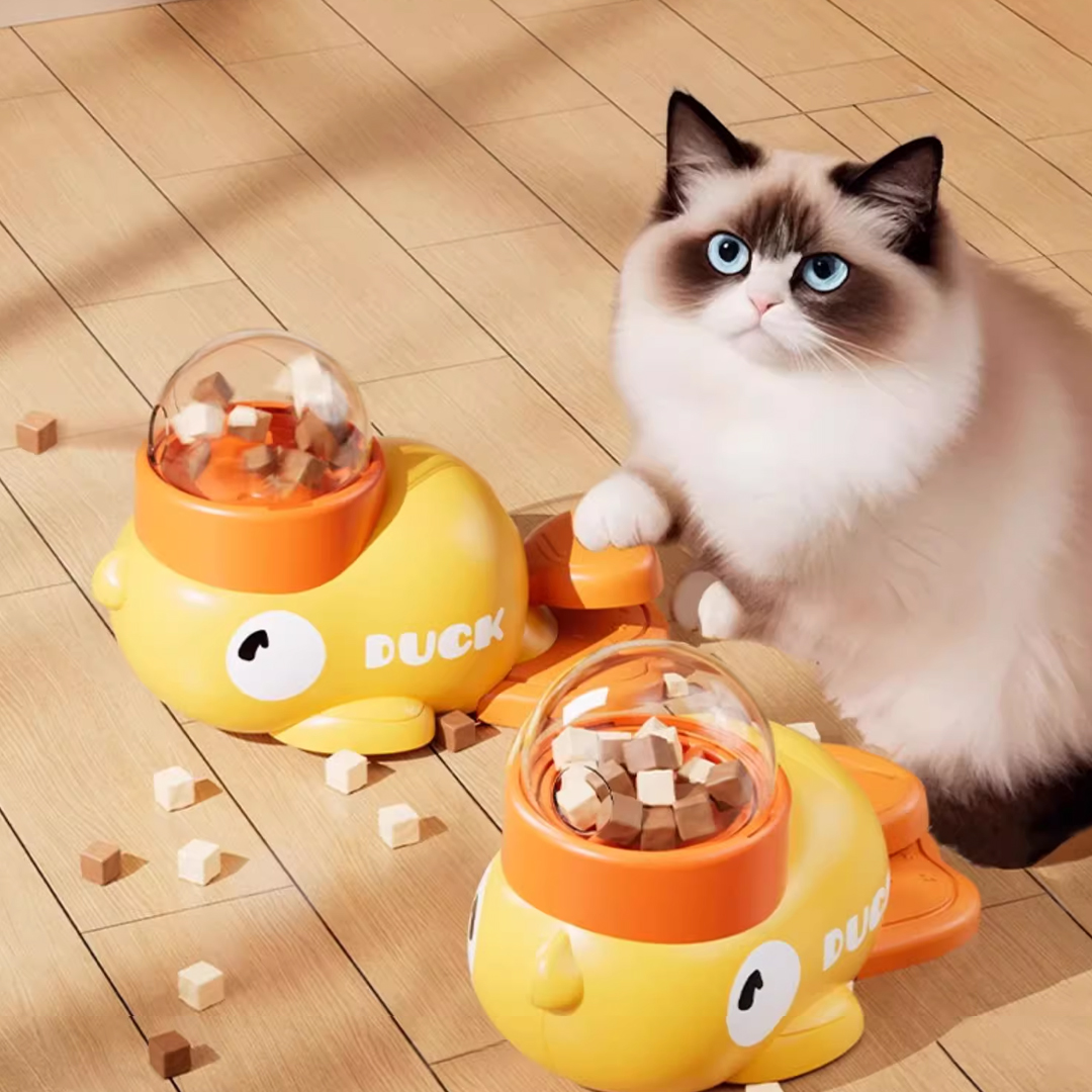 黄色いアヒルの形をしたインタラクティブフィーダーは、ペットの - Food Storage Yellow のレビューと価格
