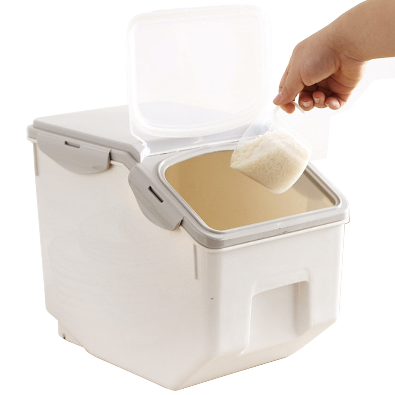 ベージュの大型ペットフード保存容器、気密ドライフードバケツ（ - Food Storage No Pantry のレビューと価格