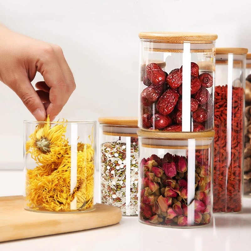 竹製の密閉蓋とラベル付きガラス瓶12個セット、食品シリアル保 - Food Storage Glass Containers Large のレビューと価格