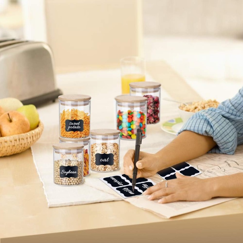 竹製の密閉蓋とラベル付きガラス瓶12個セット、食品シリアル保 - Food Storage Glass Containers Large のレビューと価格