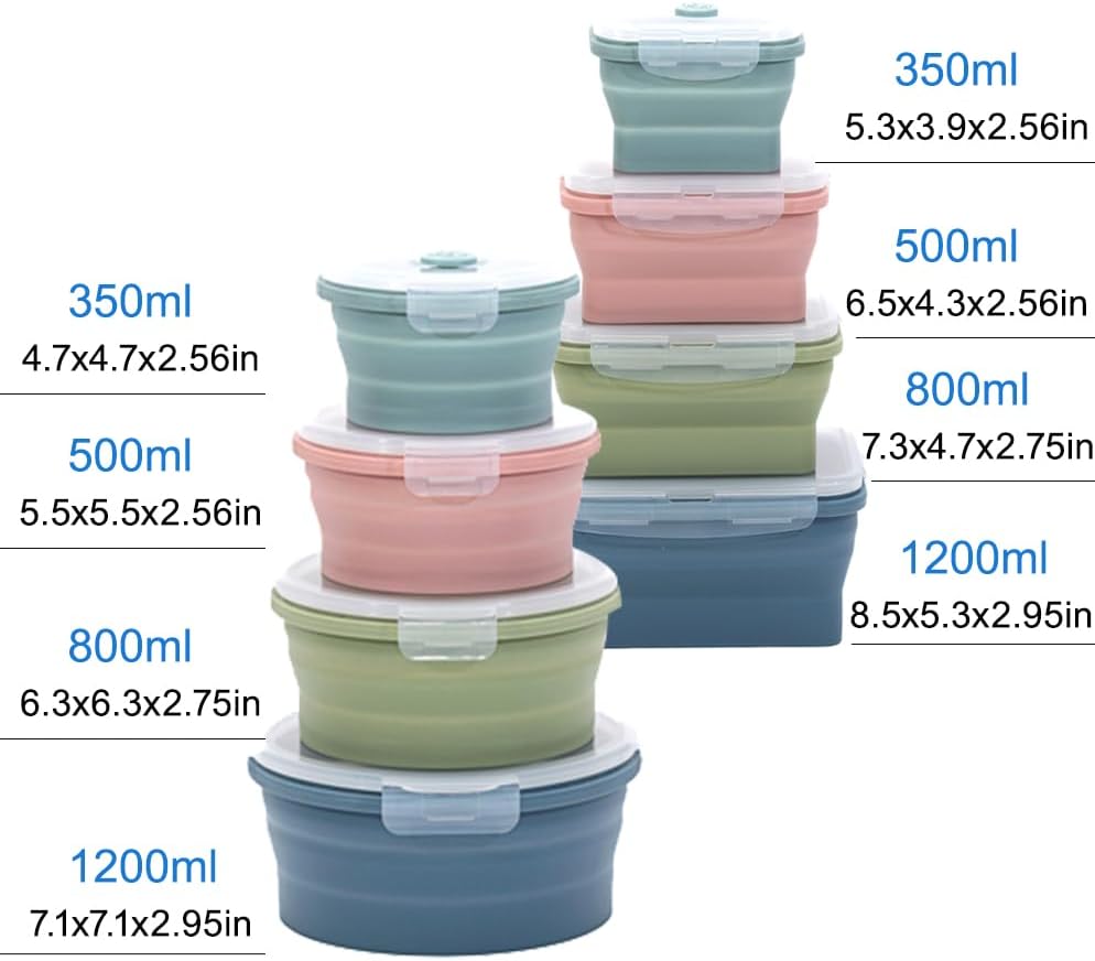 折りたたみ可能なシリコン食品保存容器セット 4 ピース屋外ポ - Food Storage Silicone のレビューと価格