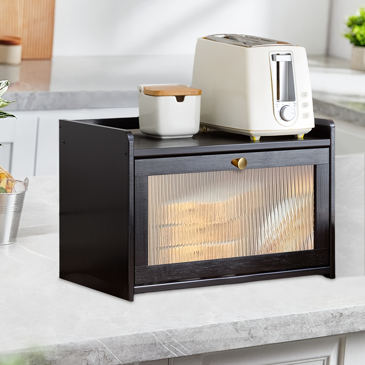 2段式竹製ブレッドボックス、透明窓付き、大型ヴィンテージキッ - Bread Box Bamboo のレビューと価格