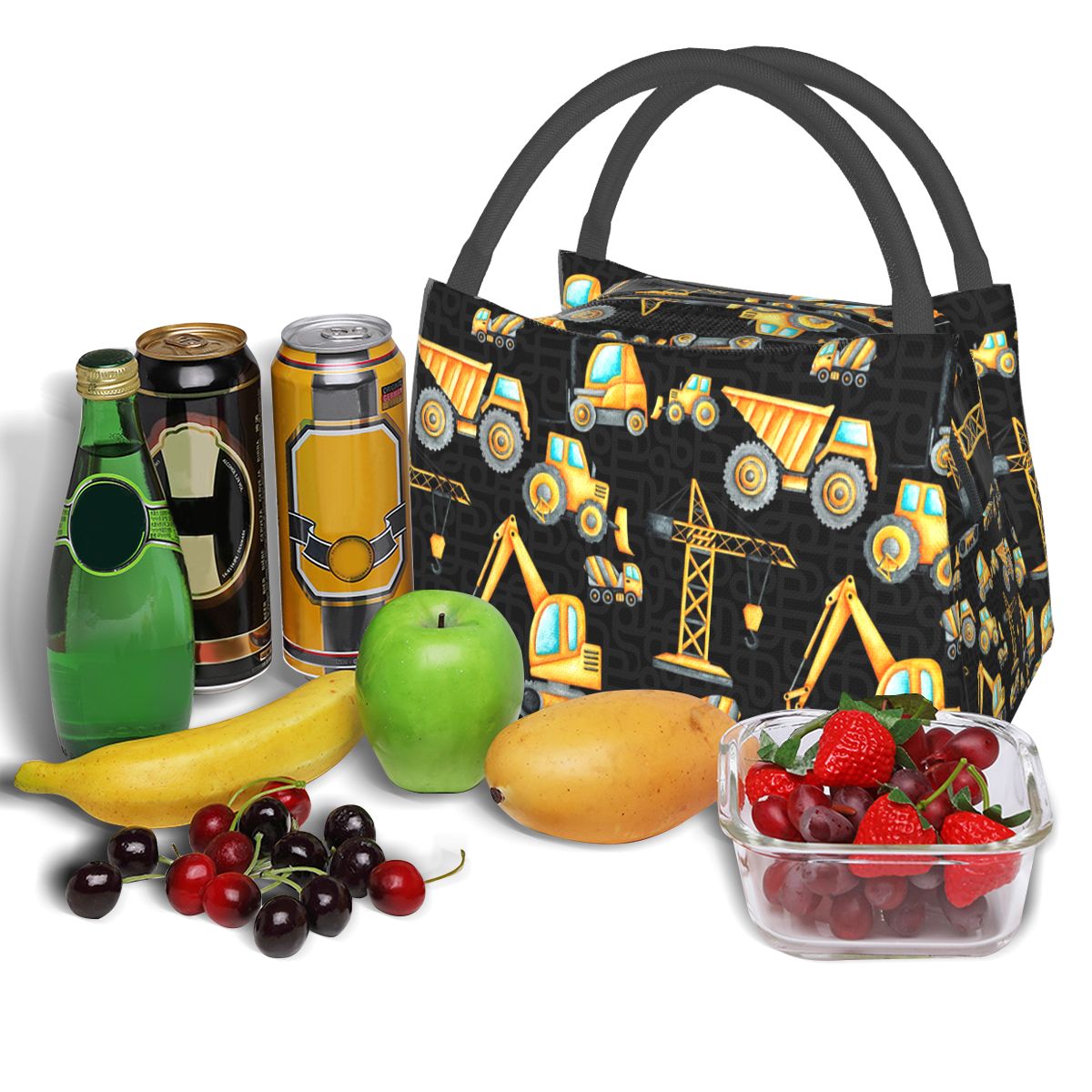 黄色の建設トラック柄断熱ランチバッグ 女性用 弁当収納フード - Food Storage Yellow のレビューと価格