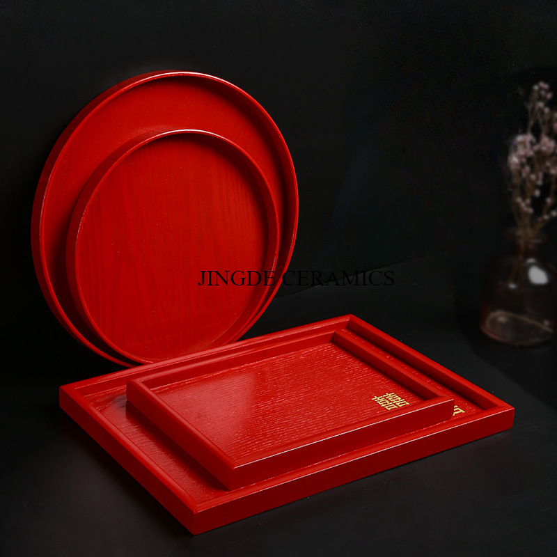 1pc 木製赤いトレイ結婚式用品リビングルームドライフルーツ - Food Storage Room のレビューと価格