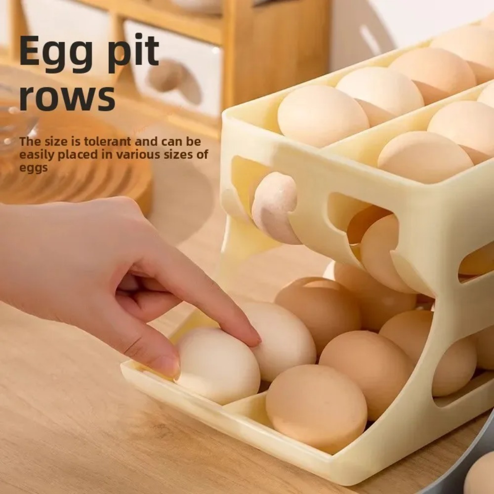 3段式黄色い卵オーガナイザー、60個の卵を収納可能、自動回転 - Food Storage Yellow のレビューと価格
