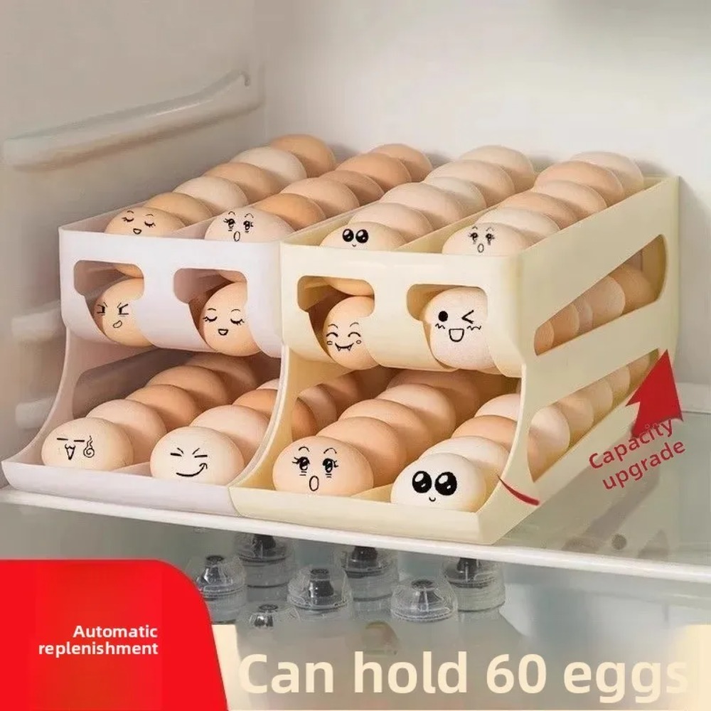 3段式黄色い卵オーガナイザー、60個の卵を収納可能、自動回転 - Food Storage Yellow のレビューと価格