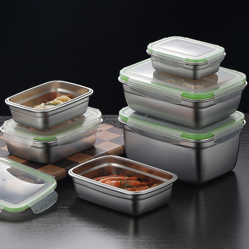 304ステンレス製ランチボックスセット、シリコン製透明蓋付き - Food Storage Silicone のレビューと価格