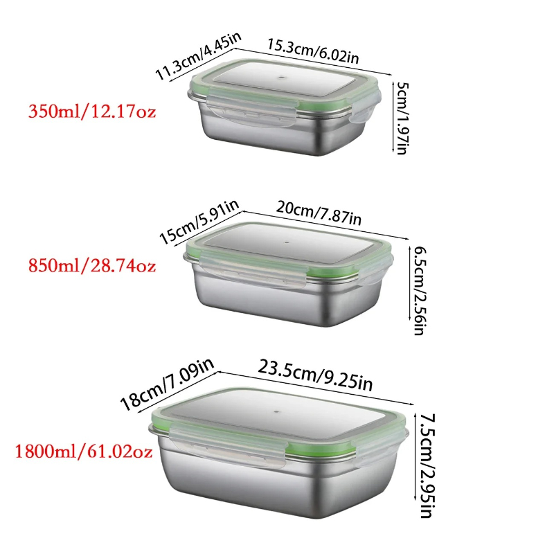 304ステンレス製ランチボックスセット、シリコン製透明蓋付き - Food Storage Silicone のレビューと価格