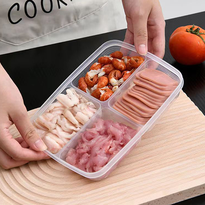 新しい【4グリッドプラスチック収納ボックスポータブルコンパー - Food Storage Square Containers のレビューと価格