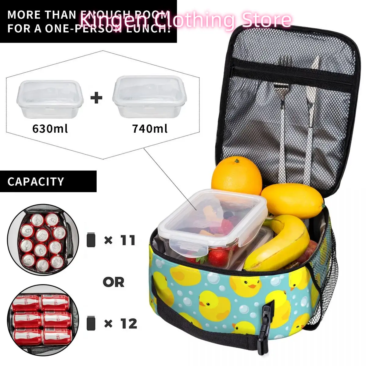 イエローダックバブルズ断熱ランチバッグ大容量動物再利用可能な - Food Storage Yellow のレビューと価格
