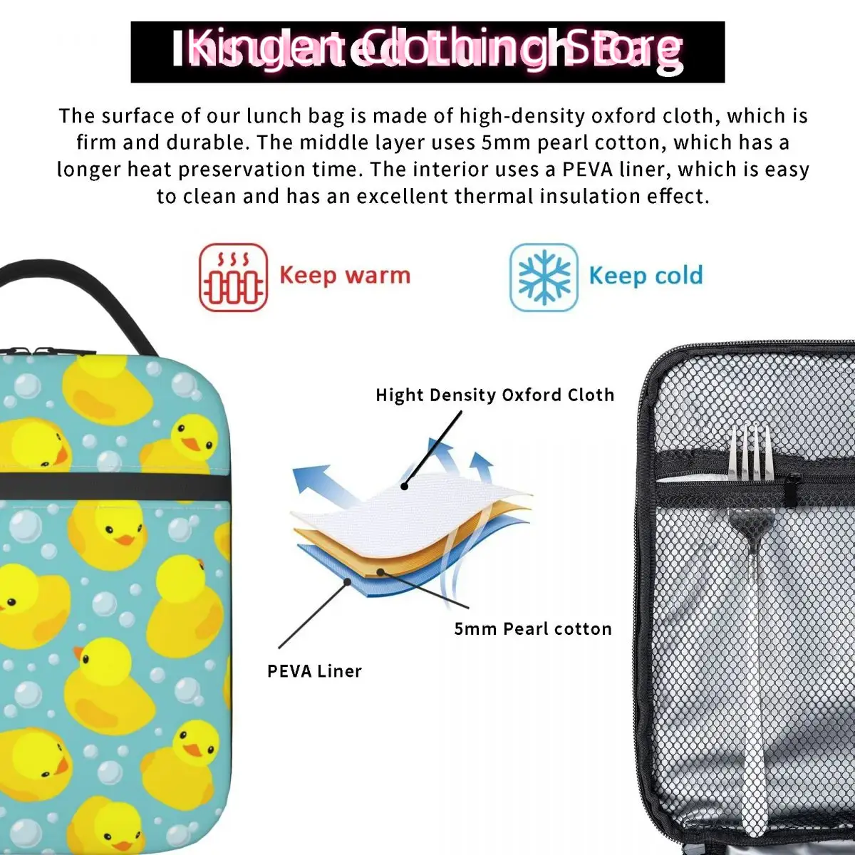イエローダックバブルズ断熱ランチバッグ大容量動物再利用可能な - Food Storage Yellow のレビューと価格