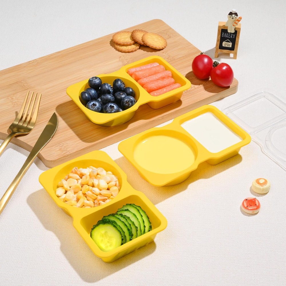 2つのコンパートメントに分かれた使い捨てプラスチック製スナッ - Food Storage Yellow のレビューと価格