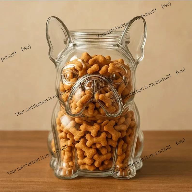 犬用ハンドリングコンテナ ブルドッグ型ガラス製ドッグスナック - Food Storage Glass Containers Large のレビューと価格