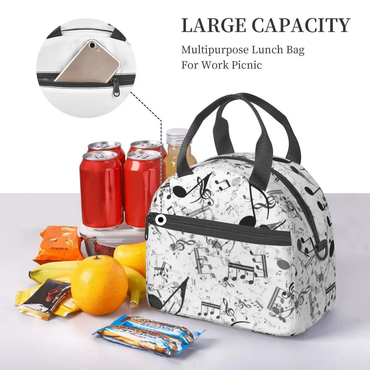 低音楽符柄断熱ランチバッグ 学校用弁当収納食品ボックスコンテ - Food Storage Notes のレビューと価格