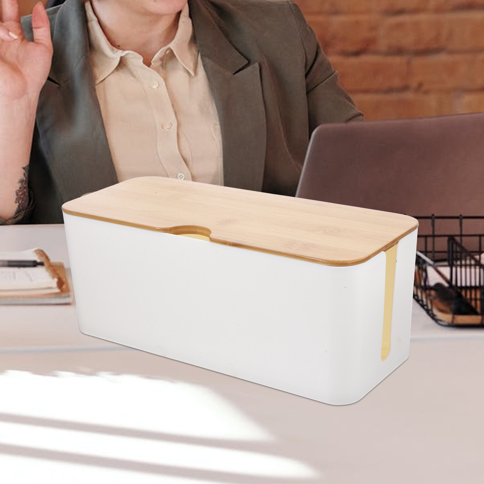 ケーブル管理ボックス コードオーガナイザー 大容量 竹製カバ - Food Storage Management のレビューと価格
