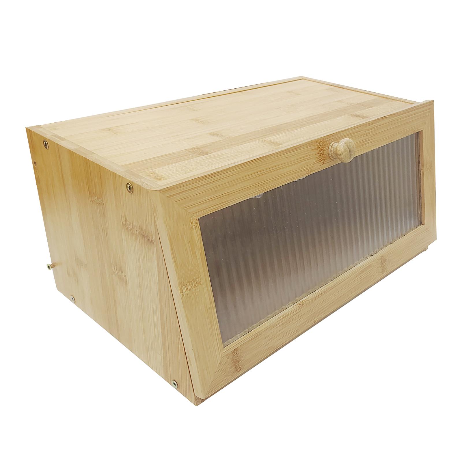 長方形の竹製パンケース、ガラス窓付き、キッチンカウンター用大 - Bread Box Bamboo のレビューと価格