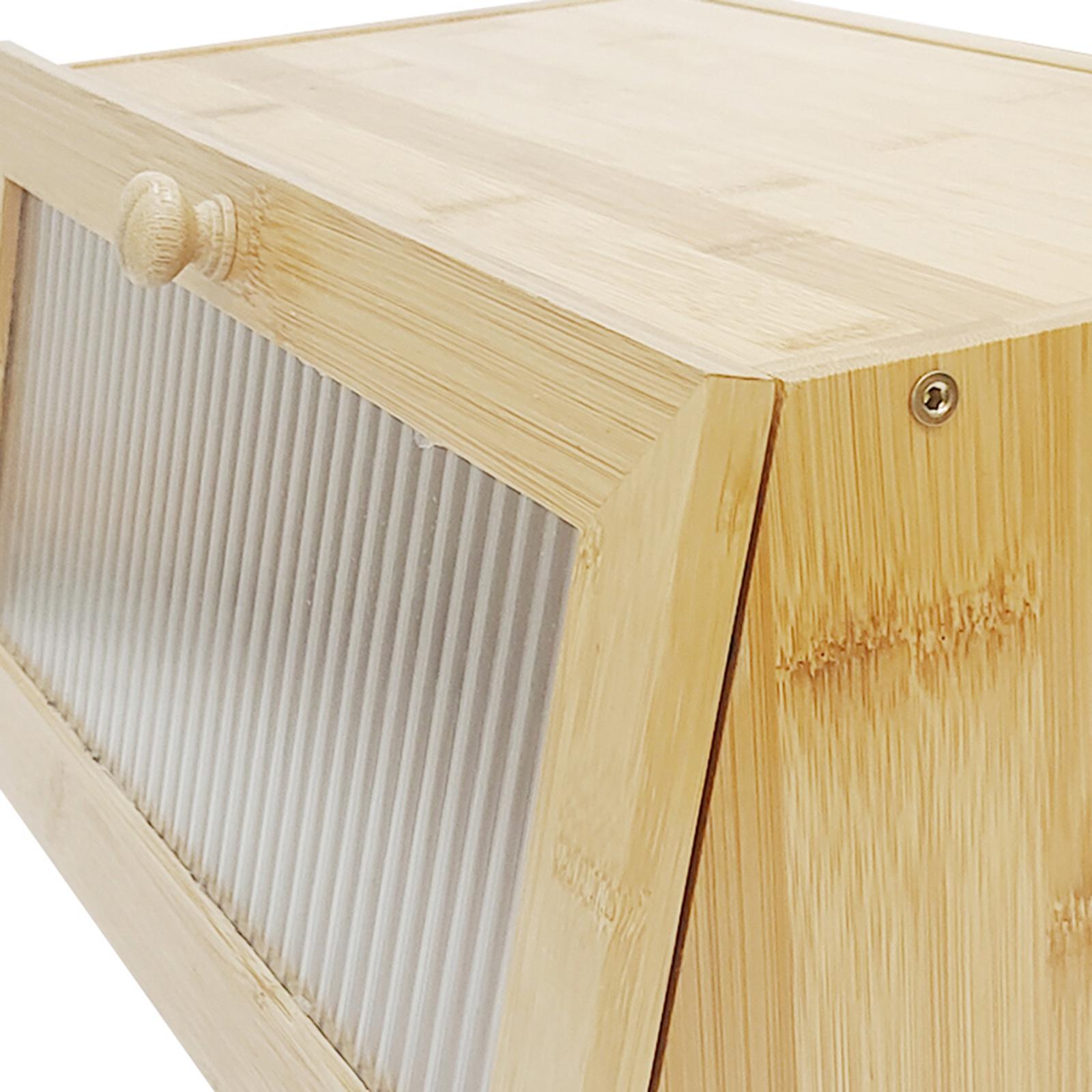 長方形の竹製パンケース、ガラス窓付き、キッチンカウンター用大 - Bread Box Bamboo のレビューと価格