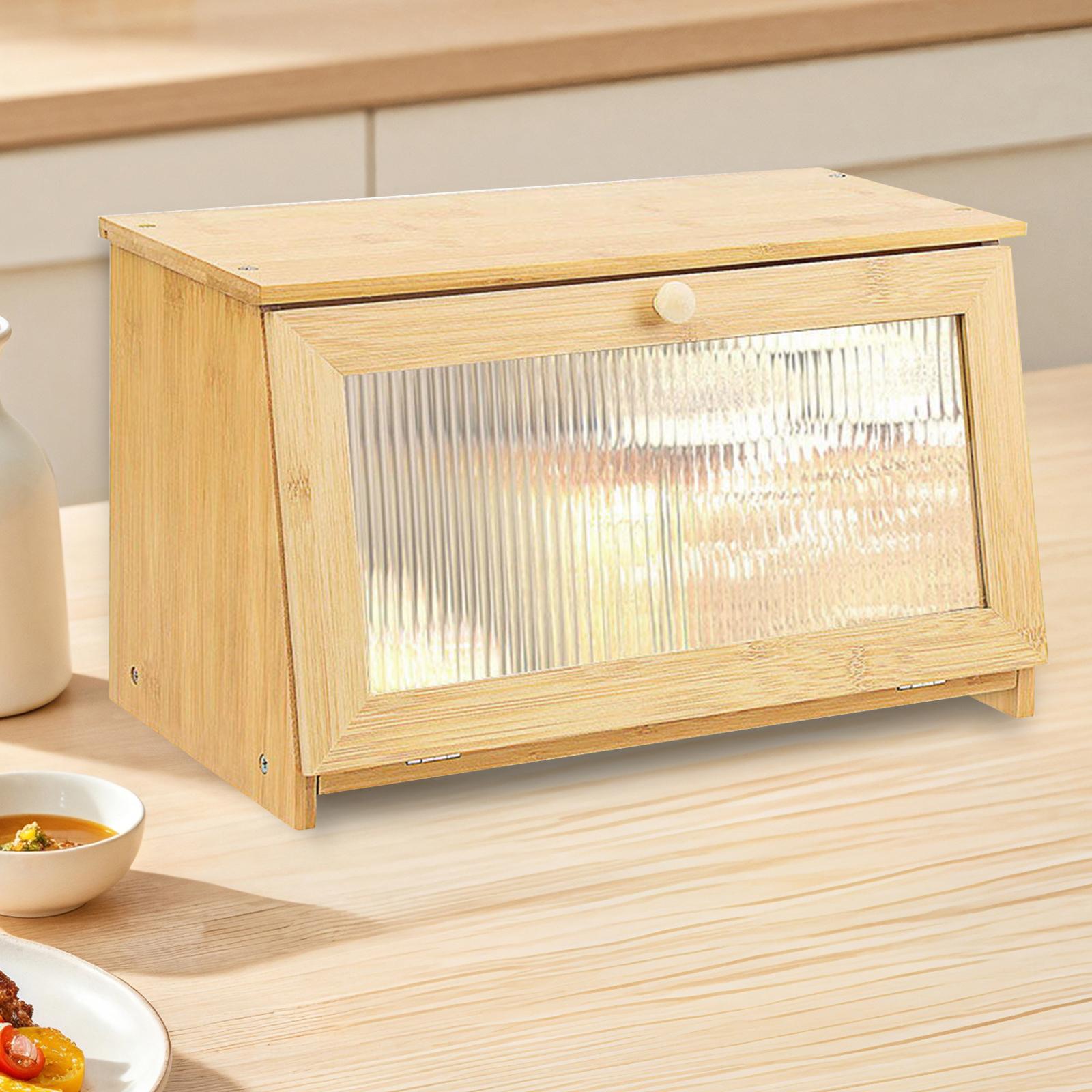 長方形の竹製パンケース、ガラス窓付き、キッチンカウンター用大 - Bread Box Bamboo のレビューと価格