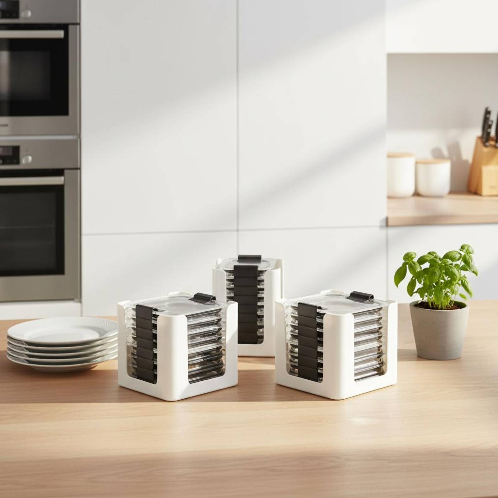 3ピース蓋収納ラック長方形食品容器蓋オーガナイザー丸みを帯び - Food Storage Square Containers のレビューと価格